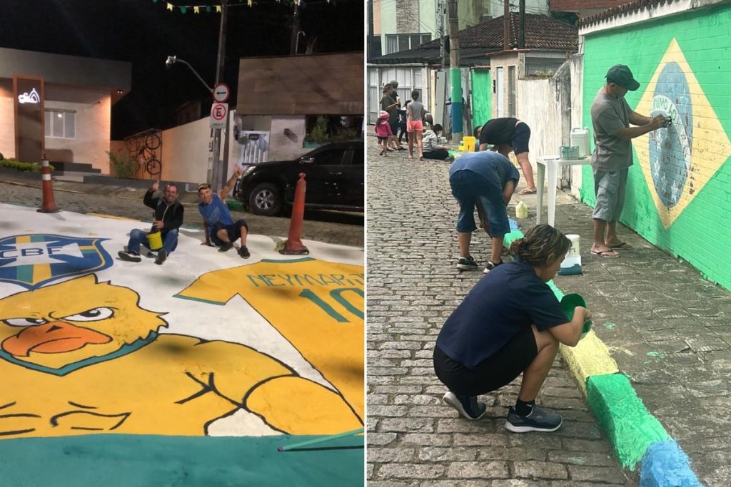 Rua de condomínio de Neymar em Santos é decorada para a Copa