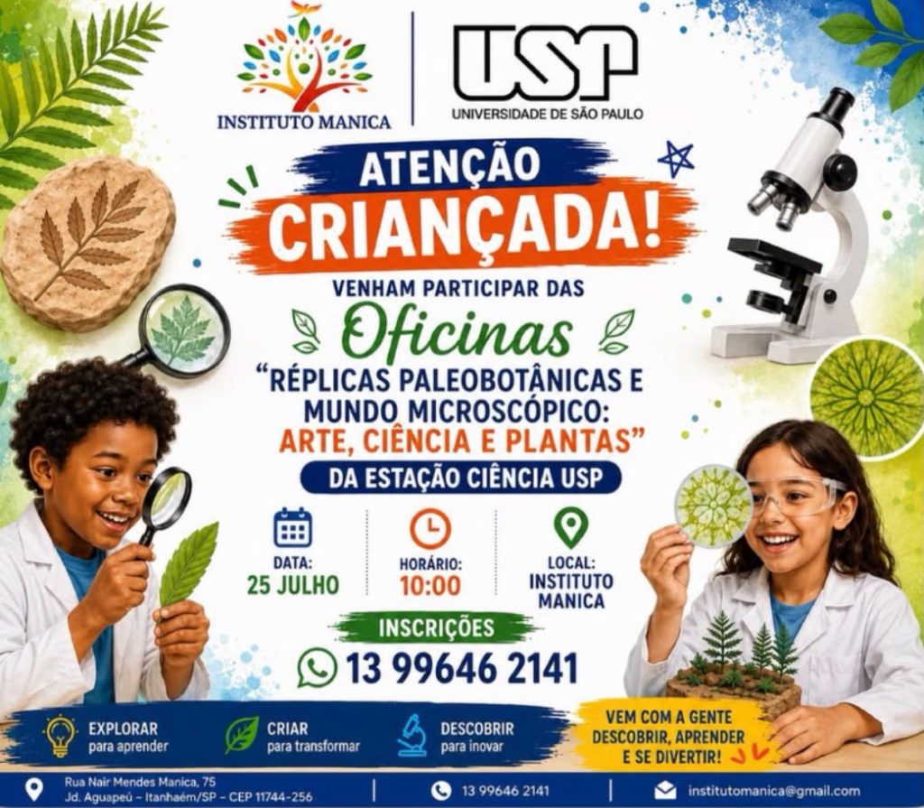 Itanhaém recebe oficinas infantis que unem arte, ciência, plantas e descobertas microscópicas