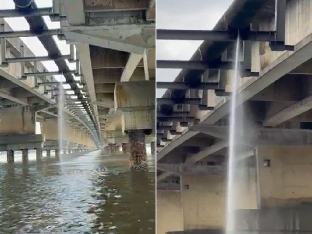 Vazamento em tubulação sob ponte de São Vicente gera preocupação